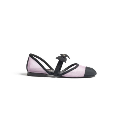 CHANEL MESH GROSGRAIN MARY JANES FLATS LIGHT PINK G46701